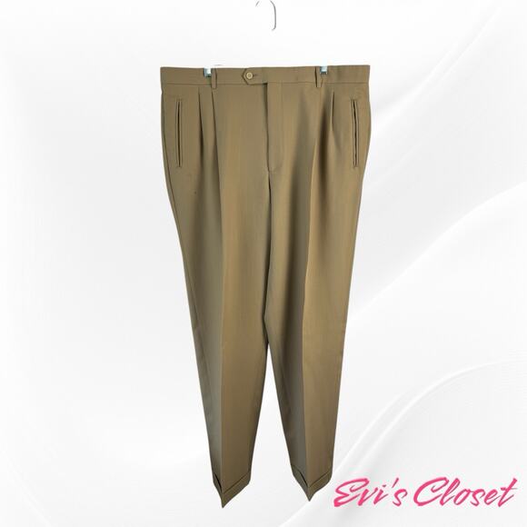 DI FERRI TASMANIA Super 120's Men's Trouser Pants Cuffs Beige Made In Italy - Picture 1 of 7